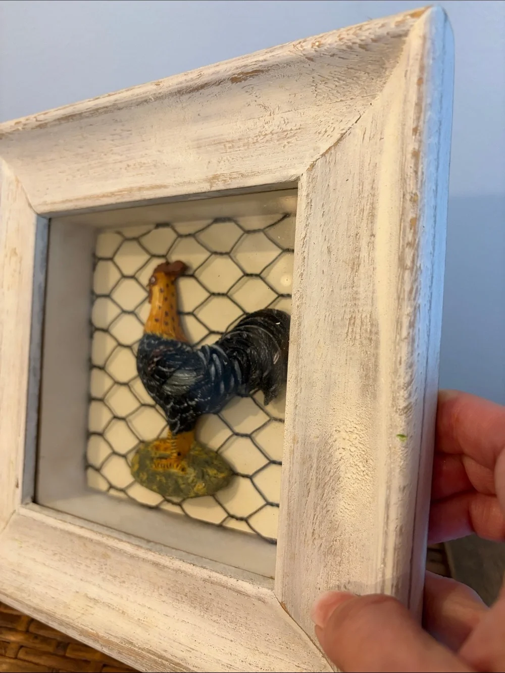 Rustic White Framed Rooster Wall Art - Farmhouse Accent